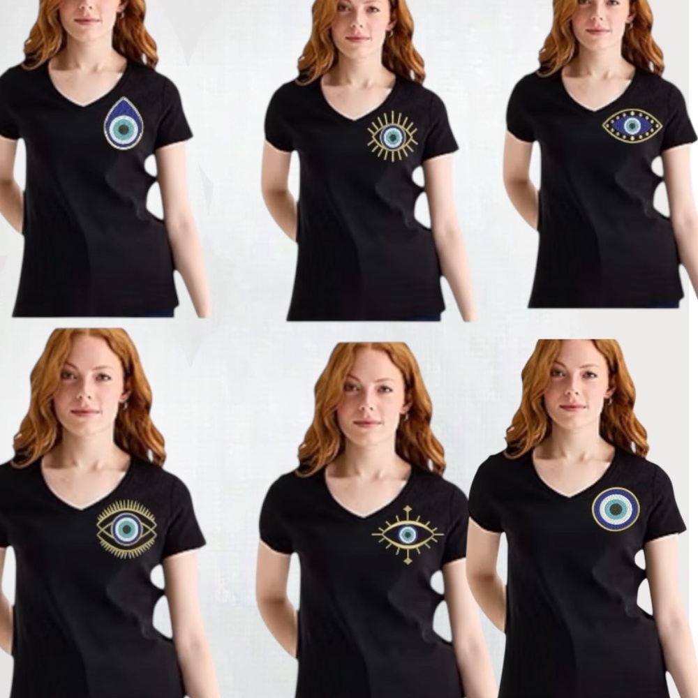Evil Eye short sleeve T-shirt. Custom made S M L XL V neck Black New